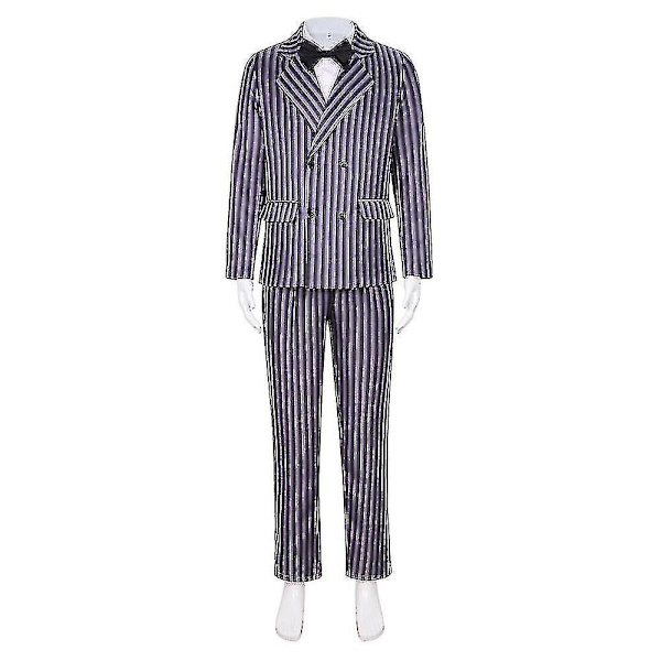 Onsdag Gomez Addams Cosplay-kostyme Stripete kostyme for menn Halloween-karnevalsfestforkledning for voksne barn V XS