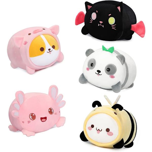 Xishao 8 tum 5 stk Søt Panda & Axolotl & Bee Cat & Corgi Pig & Cat Plysj Fylt Squishy Dyr - -
