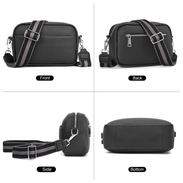 Naisten crossbody-laukku Klassinen olkalaukku leveällä hihnalla Crossbody-laukku vetoketjulla Black