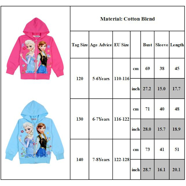 Børne Piger Frozen Elsa Anna Jakke Varm Zip Hoodie Frakke Ydertøj Z wathet 130cm