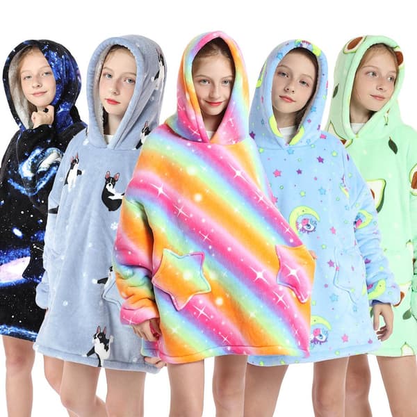 Barn Oversized Genser Teppe med Hettegenser Myk Varm Fleece Badekåpe Panda