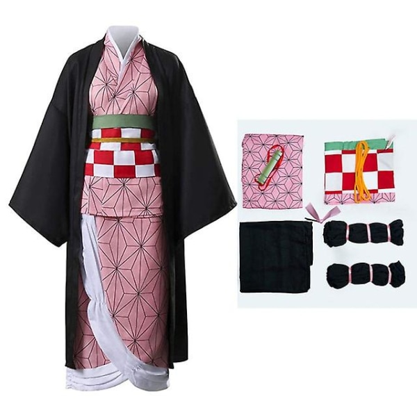 Anime Demon Slayer Kimetsu No Yaiba Cosplay-asu Kimono Kamado Nezuko Aikuisten Lasten Halloween-asu Peruukkiasu S