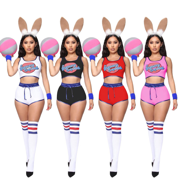 Lola Bunny kanin kostym cosplay kostym topp och byxor för damer Black S