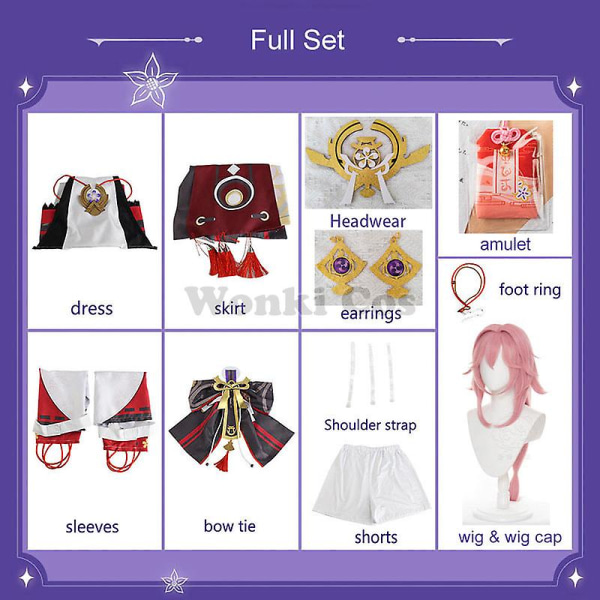 Genshin Impact Yae Miko Cosplay Kostume Kvinder Rosa Langt Hår Paryk Genshin Cosplay Kostumer Yae Miko Amulet Fuld Sæt V XL