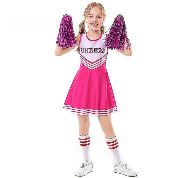 Barnens skolfest Cheerleader kostym Halloween-fest Pink 140cm