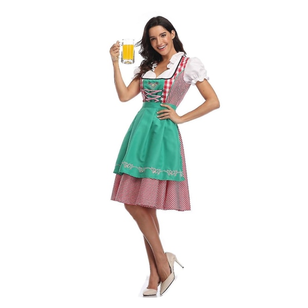 Kvinnors Oktoberfest Beer Maid Costume Bavarian Traditional Dirndl Dress W Green S