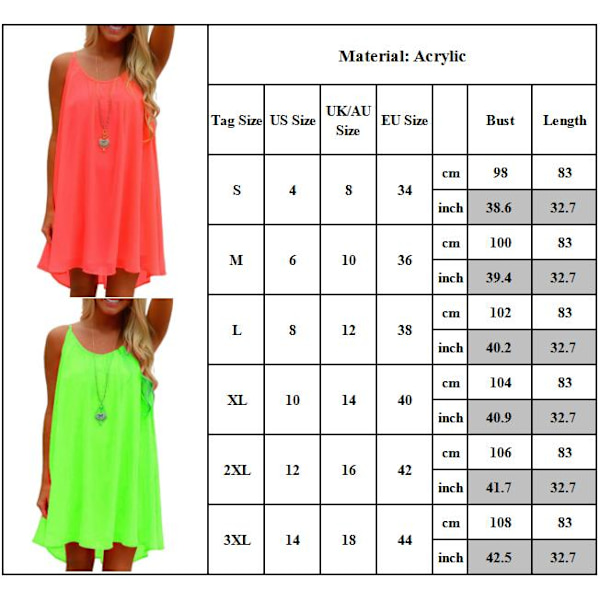 Sommarklänning för kvinnor ärmlös Casual Swing Beach Sundress Fluorescent red M
