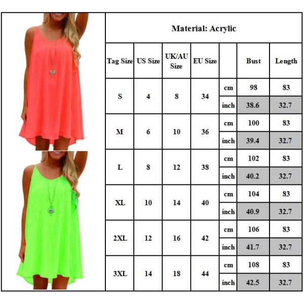 Sommarklänning för kvinnor ärmlös Casual Swing Beach Sundress Fluorescent rose red 3XL