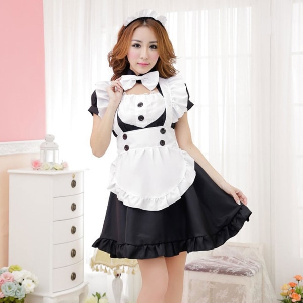 Maid-mekko Cosplay-setti Plus-koko Seksikäs Anime Lolita Maid-mekko Puku Halloween-karnevaaliin Fancy Dress V XXL