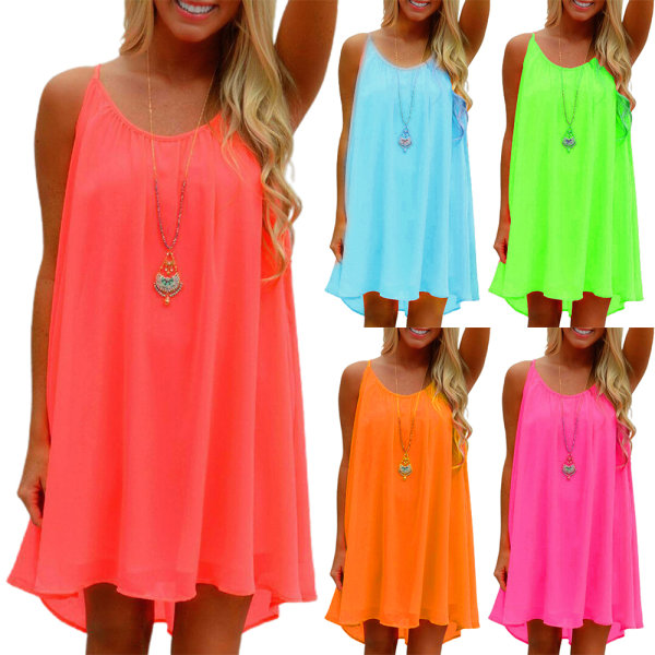 Sommerkjole for kvinner ermeløs Casual Swing Beach Sundress orange XL