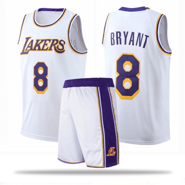 Mordely #8 Kobe Bryant Baskettröja Set Lakers Uniform för Barn Vuxna - Vit - 30 (155-160CM)