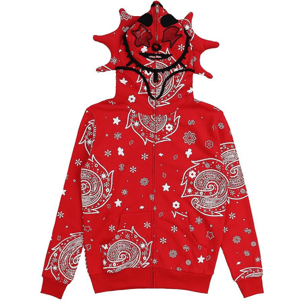 Gothic Punk Sweatshirt Streetwear Print Långärmade Luvtröjor Casual Zipper Jacka Huvtröjor Y2k Skull Unisex Cardigan - D XXXL