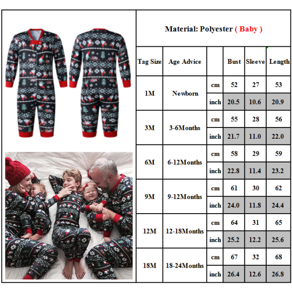 Aikuisten lasten perheen yhteensopivat joulupyjamat Xmas yöasut Pyjamat PJs Set Baby 6-12 Month