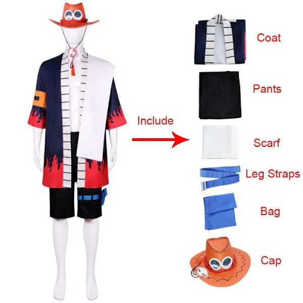 One Piece Portgas D Ace Cosplay-asu Aikuisille Anime Kimono Set W Only Costume XXL