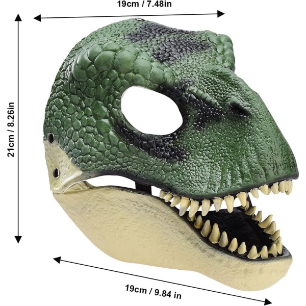 BestAlice Dino Maske Bevægelig Kæbe, Dinosaur Maske Hovedbeklædning, Jurassic Bevægelig Dinosaur Hoved Legetøj Velociraptor Maske Halloween Green 23 x 15 x 13 cm/9 x 5 x 6 inch