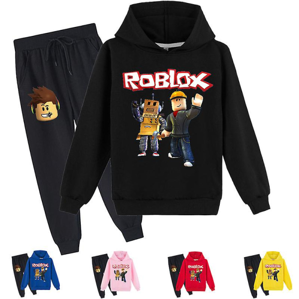 Roblox Hoodie Sæt Børn Varm Hoodie Tøj Roblox Trykt Hoodie Gul 150cm