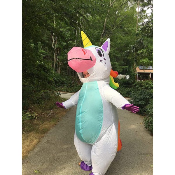 Uppblåsbar Unicorn kostym för vuxna, Halloween V White