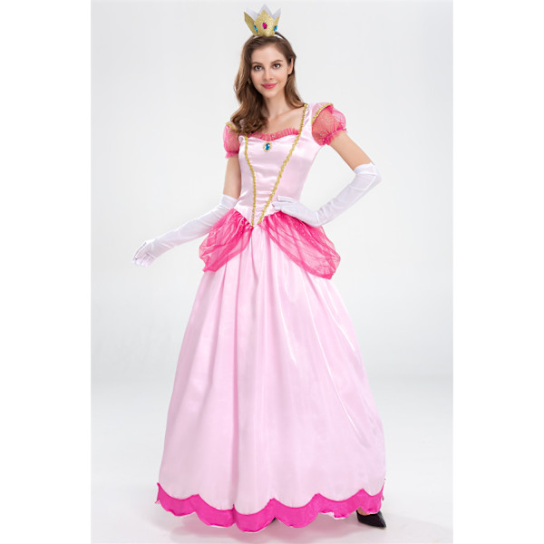 Halloween-asu Super Mario Princess Peach cosplay-asu Castle Queen -mekko vaaleanpunainen V pink M