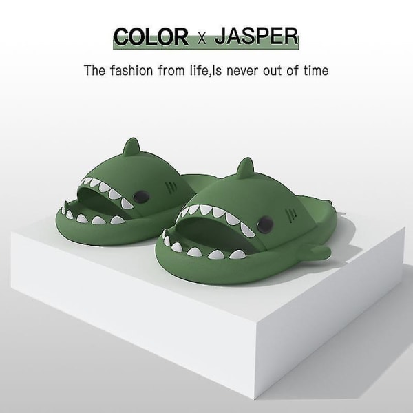 Shark Tofflor Halkfria duschtofflor Badrumstofflor Mjuka sommarsandaler för flickor och pojkar Nyhet - DarkGreen 42-43