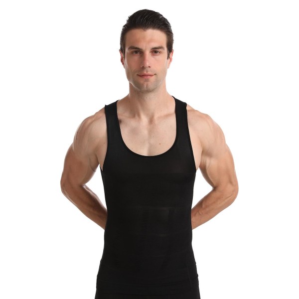 Herre Body Shaping Sved Sauna Stretch Mave Control Body Underbeklædning Tight Shapewear Black L