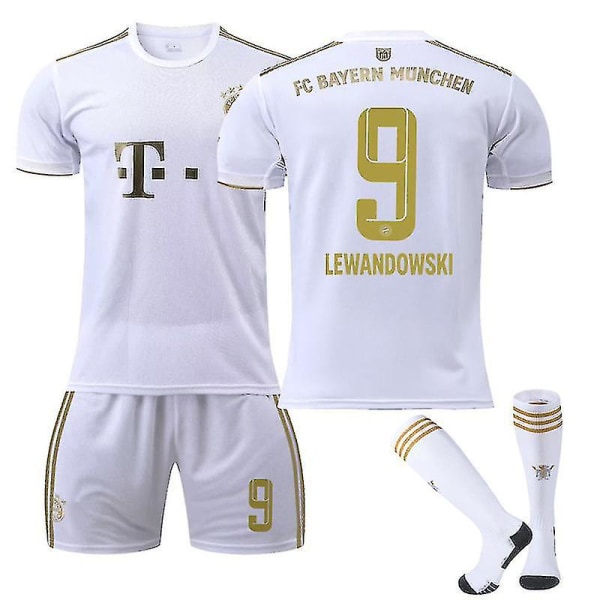 Lewandowski #9 tröja 2022-2023 Ny säsong fotboll T-shirts Set för barn och ungdomar Bayern Munich Away Kids 24(130-140CM)