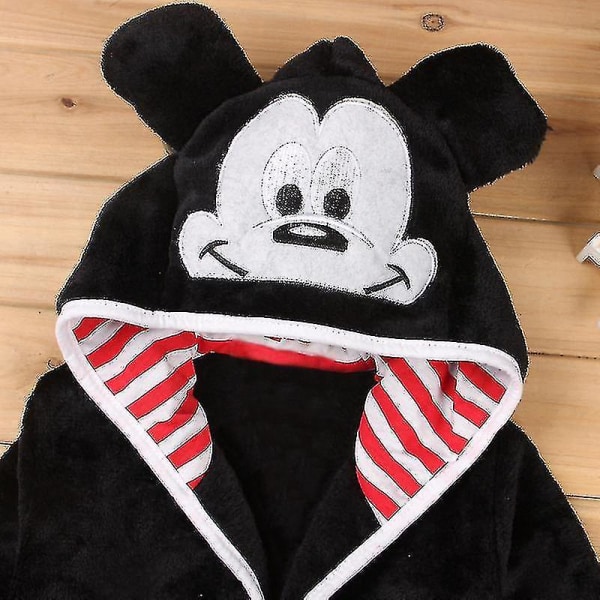 2023-børn Drenge Piger Mickey Mouse Fleece Morgenkåbe med hætte Morgenkåbe Dyr Nattøj_c Black