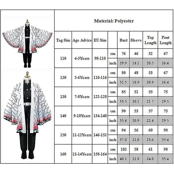 Kids Demon Slayer Animation Cosplay Kostym Outfit Set Kamado Nezuko 90 Years V Kochou Shinobu 7-8 Years