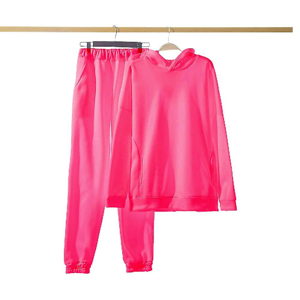 Løs treningsdress i fleece med hettegenser og bukse - Casual sportsett Rose Red S
