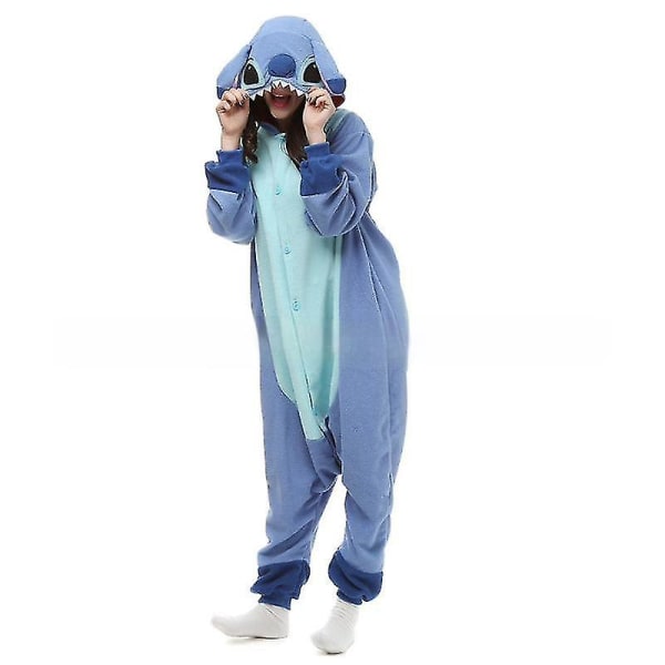 Aikuisille naisille tarkoitettu Stitch-pyjama Anime-piirretty yöasu Jumpsuit Blue L