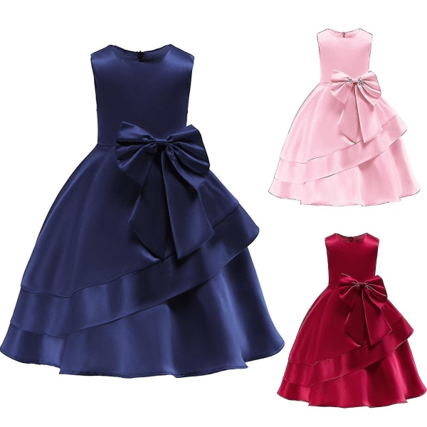 Flickor Swing Dress Bröllop Blomma Barn Kvällsfest Elegant Princess Gown-r W Wine Red 4-5 Years