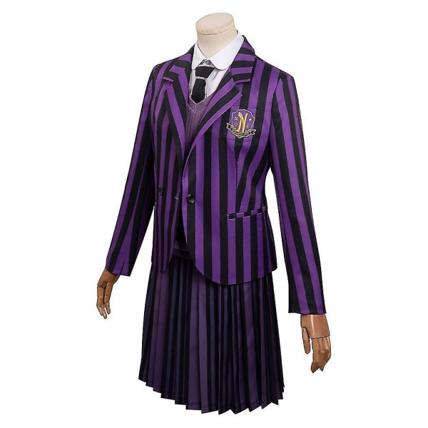 Voksne Børn Piger Onsdag Addams Enid Skoleuniform Cosplay Kostume Lilla Kjole Til Kvinder Piger Halloween Karneval Festdragt XL