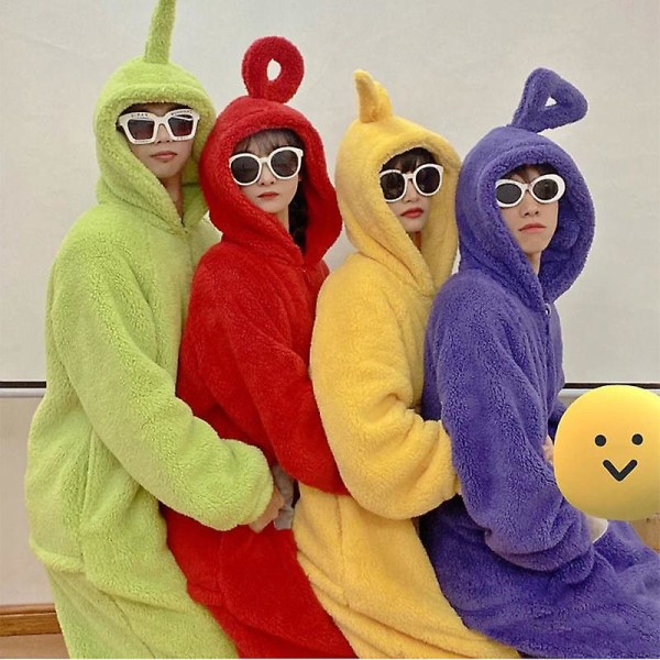 Home 4 Colors Teletubbies Cosplay For Adult Funny Tinky Winky Anime Dipsy Laa-laa Po Soft Long Sleeves Piece Pajamas Costume A V red M