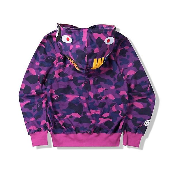 Bape-shark Jaw Camo hettegenser med glidelås for menn Sweats Jakke - Red XXL