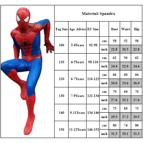 Marvel Spider-Man Cosplay-kläder Superhjälte Barn Jumpsuit V Red 3-4 Years