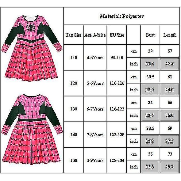 Spider Girls Tøj Halloween Fancy Dress Tegneserie Spider Print Cosplay Kostume Outfits Med Maske V 6-7 Years
