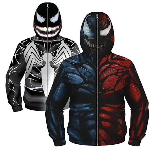 Barn Pojkar Full Zip Hoodie Coat Venom 3D Print Cartoon Huvtröja Sweatshirt Black White V . Black White XS
