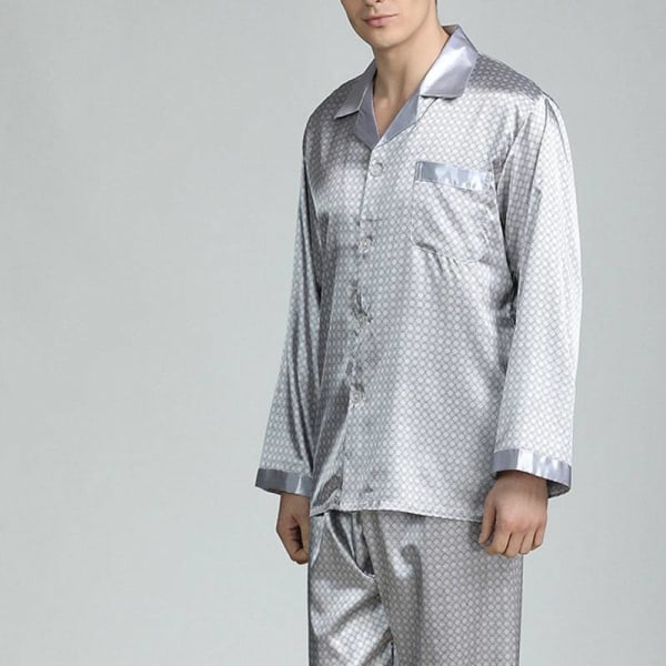 Herre Pyjamas Sæt T-shirt Lounge Bukser Nattøj Kostume Pjs Grå Gray L