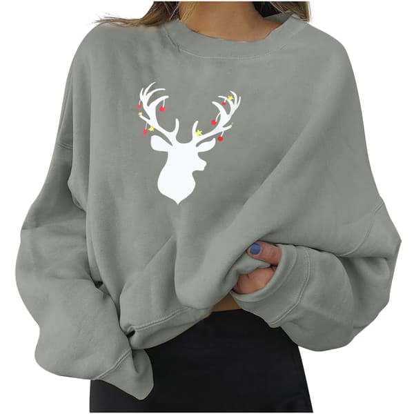 adie Casual Jul Älg Print Pullover Dampet Sweatshirt Grey L