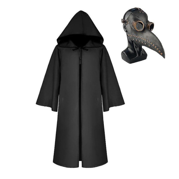 Plague Doctor Reaper Cosplay Vuxna Barn Karneval Halloween Kostym Med Steampunk Mask_nn V Black with mask 115 (kids)