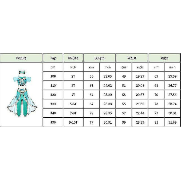 Jasmin Princess Kostyme for Jenter Aladdin Den Magiske Lampen Halloween Karneval Kostyme_y - 100