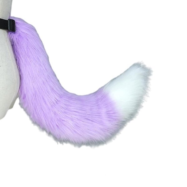 Flexible Faux Fur Cat Costume Tail Cosplay Halloween Christmas Party Costumes V Purple and white