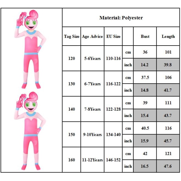 Poppy Playtime Halloween för barn Poppy Mom Cosplay kostymer 120Y 130Y