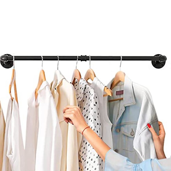Industriell Klädstång i Rör, Väggmonterad Klädstång Hängande Klädstång Black Black 51*27*8.5