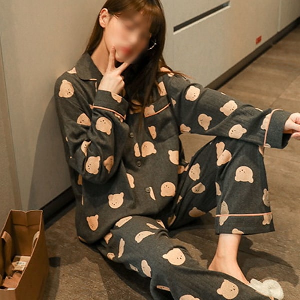 Sov Tøj Pyjamas Dame Forår og Efterår Bomuld Langærmet Tynd M