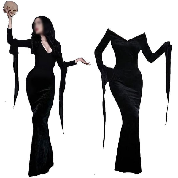 Morticia Kostym Klänning För Kvinnor Halloween Kostymer Cosplay V XL