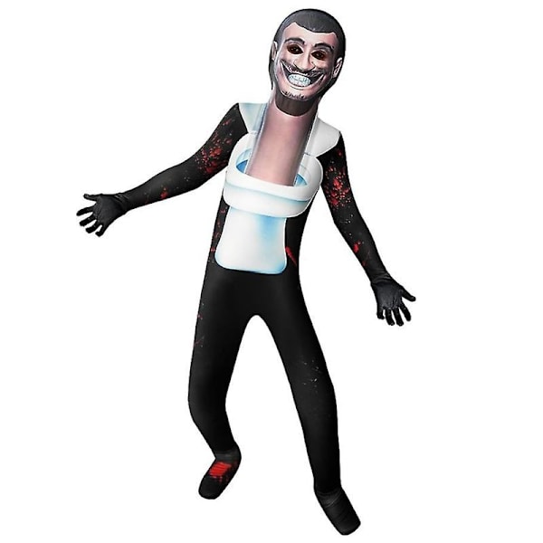 Skibidi Toalettdräkter Barn Aldult Cosplay Tv Man Toalett Freak Jumpsuit För Halloween V 120(110-120CM)