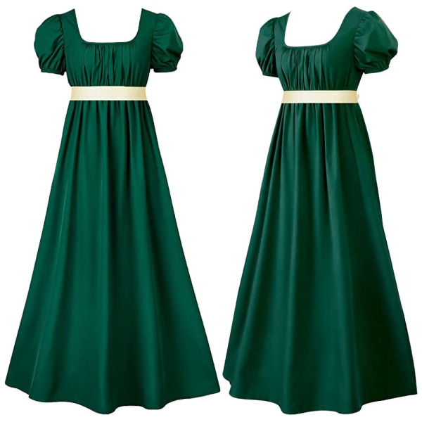 Bridgetown cos retro regentkjole høj talje bal kjole victoriansk te kjole dark green XL