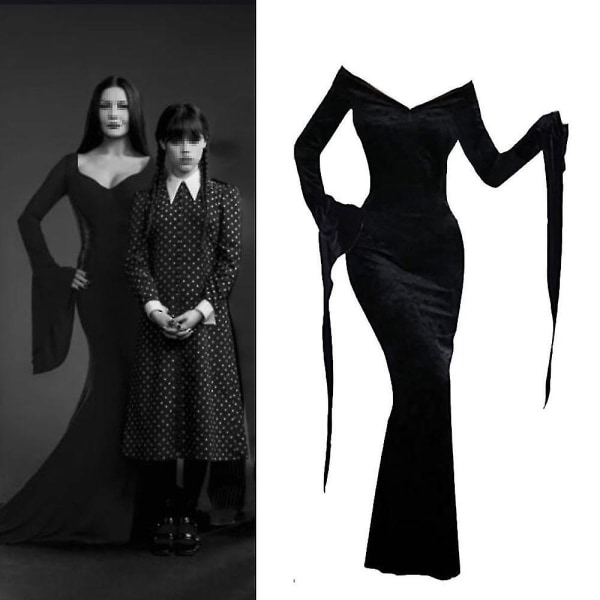 Morticia Kostume Kjole Til Kvinder Halloween Kostumer Cosplay V 2XL