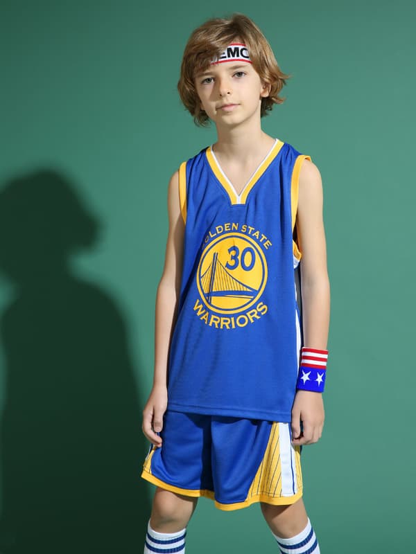 Stephen Curry No.30 BaskettrÃ¶ja Set Warriors Uniform fÃ¶r barn tonÃ¥ringar V Blue S (120-130CM)