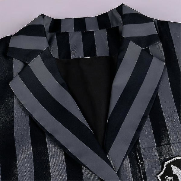 Flickor Barn Onsdagsskola Uniform Kostym Med Peruk, onsdagsklänning Cosplay Kostym Karneval Fest Klä upp Outfit V 130